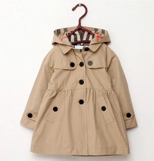 Spring & Autumn girls trench coat w/ Hoodies - Free Shipping to N.A.