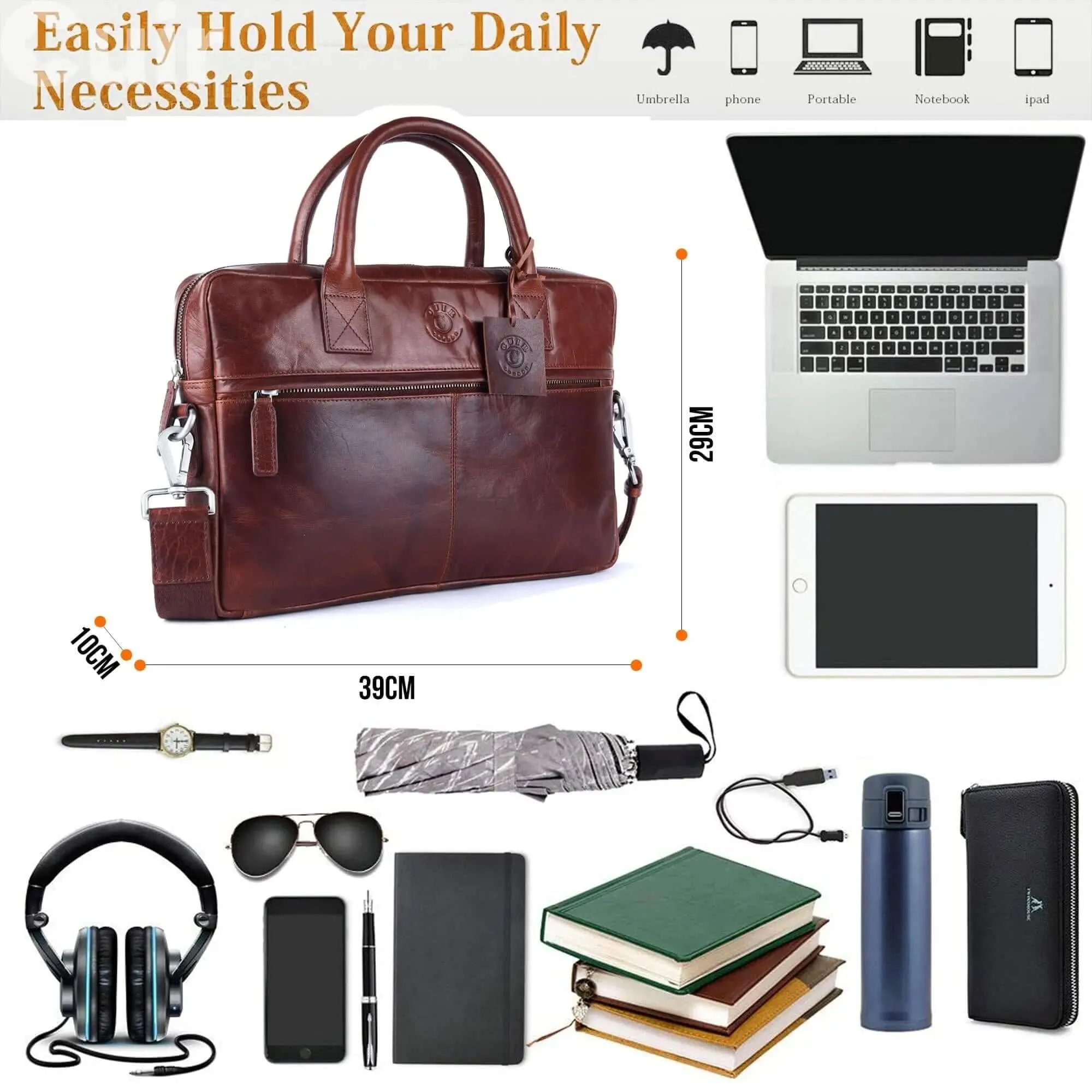 Stylish Brown Laptop Bag for Men: 31x38x5.5 cm Dimensions