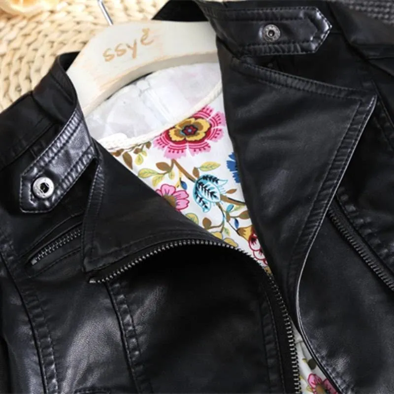 Stylish Rocker Faux Leather Jacket For Girls