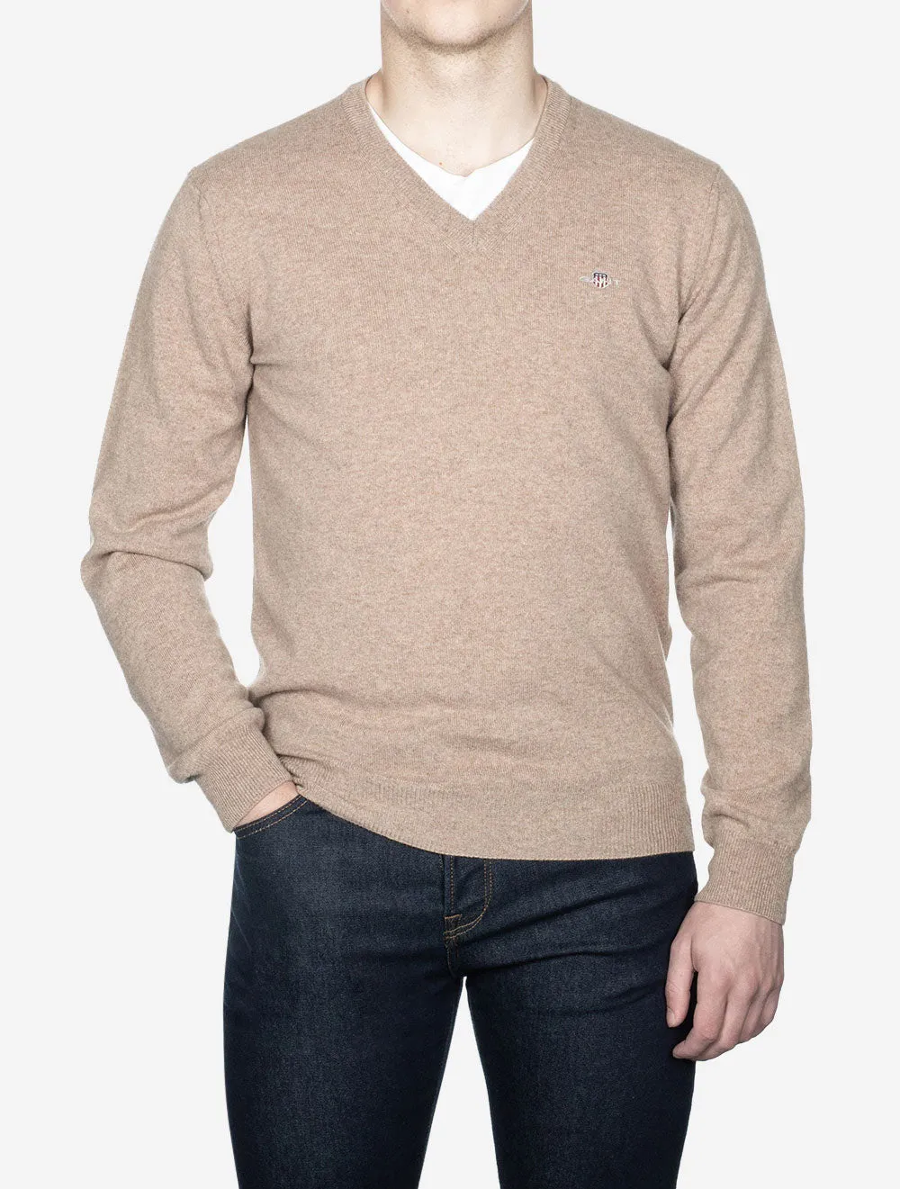 Superfine Lambswool V Neck Dark Sand Melange