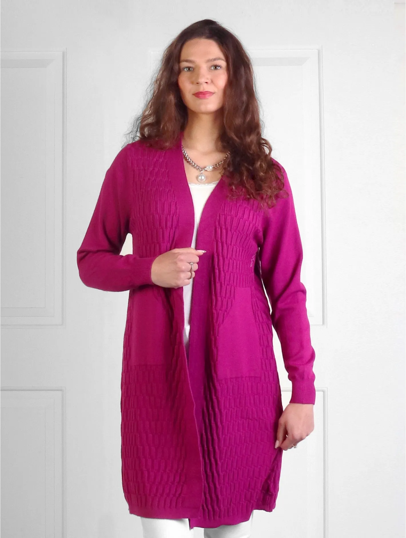 Sweater- Solid Color Weave Pattern Cardigan W/ Pockets