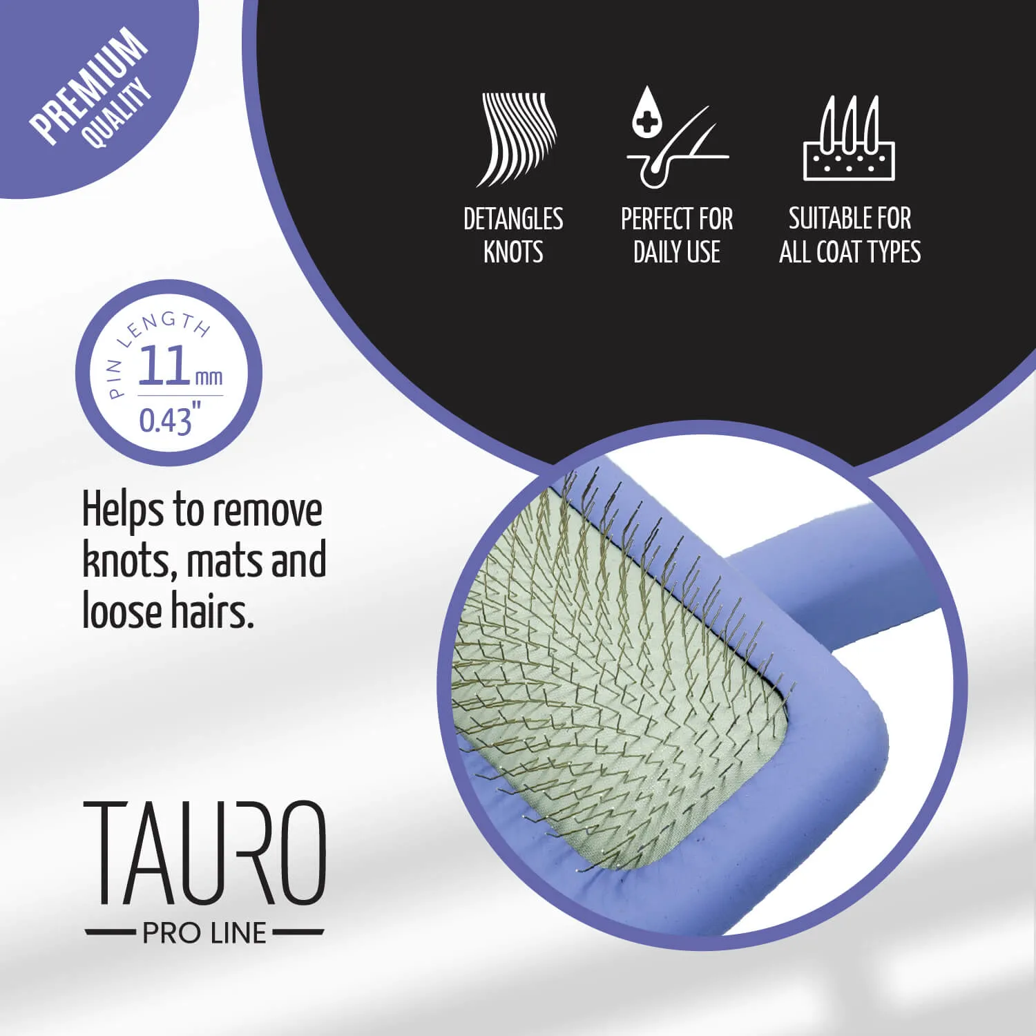 Tauro Pro Line Ergonomic Non-Slip Wooden Rectangular Dog & Cat Brush For All Hair Type Comfortable Brushing And Detangling, teeth 0.43 in, purple