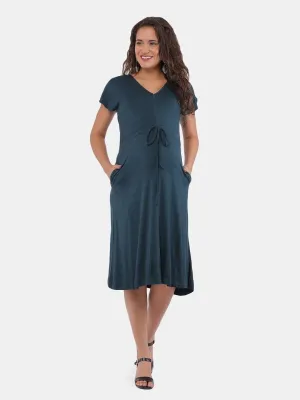 Teal Maternity and Nursing Drawstring Dress