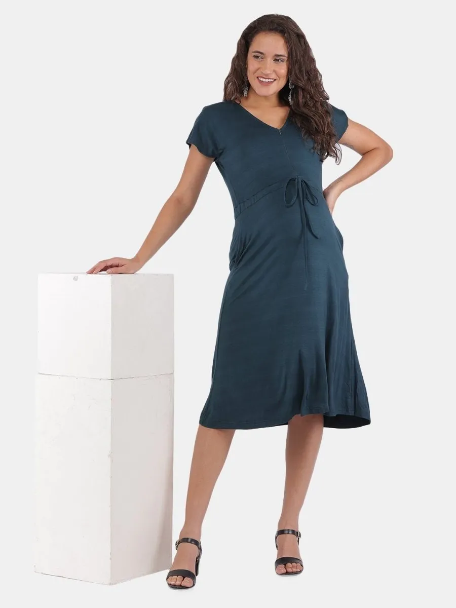 Teal Maternity and Nursing Drawstring Dress