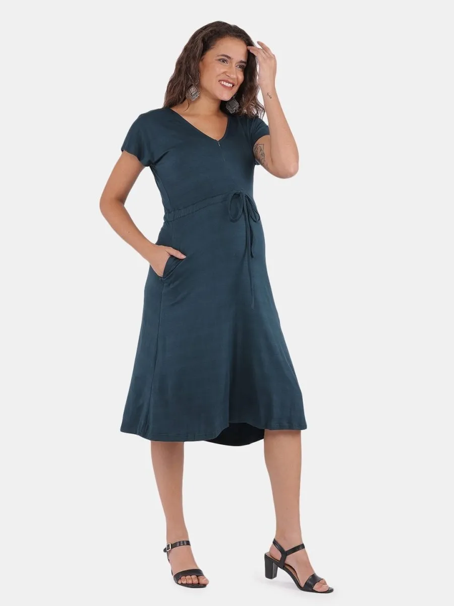 Teal Maternity and Nursing Drawstring Dress