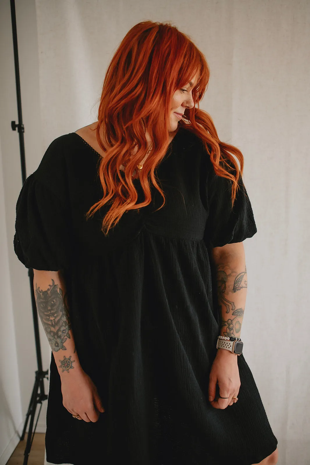 The Elodie Puff Sleeve Mini Dress by NLT - Black - PLUS