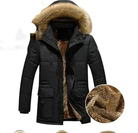 Thick Parka Men Winter Jacket Faux Fur Hoodie Collar