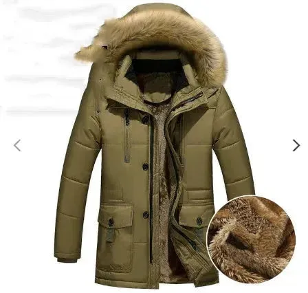 Thick Parka Men Winter Jacket Faux Fur Hoodie Collar