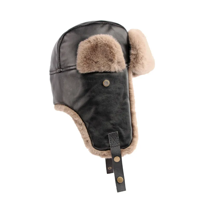 Trapper Russian Hat - Winter Trooper Ski Ear Flap Cap - Faux Leather Aviator Hats YZT0236