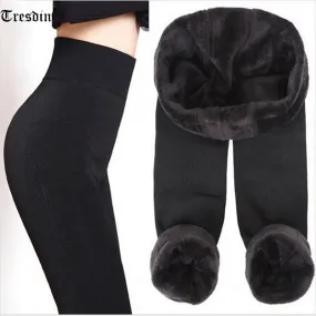 Tresdin Autumn Winter Fashion Explosion Model Plus Thick Velvet Warm Seamlessly Integrated Inverted Cashmere Leggings Warm Pants