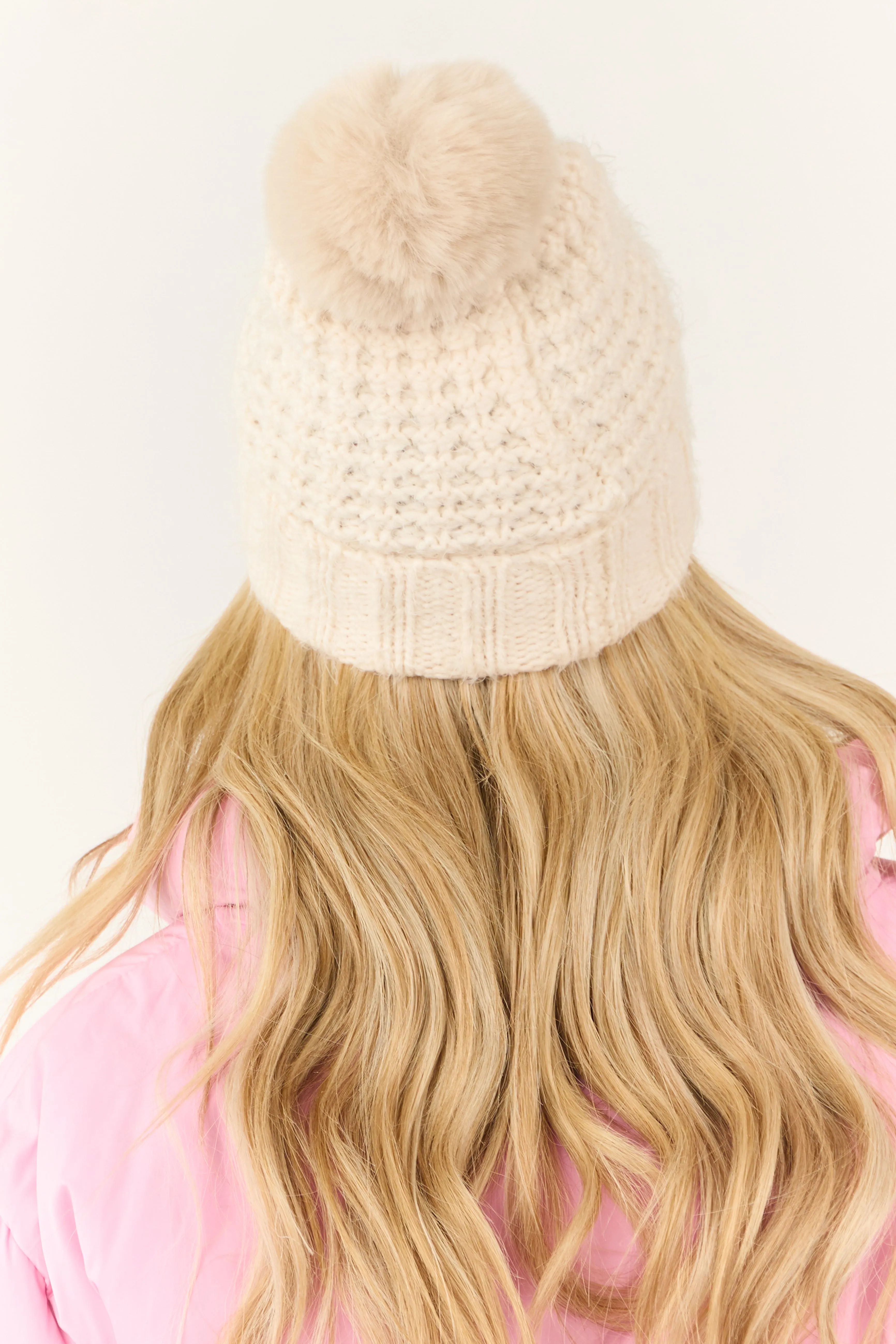 Vanilla Chunky Knit Faux Fur Pom Pom Beanie