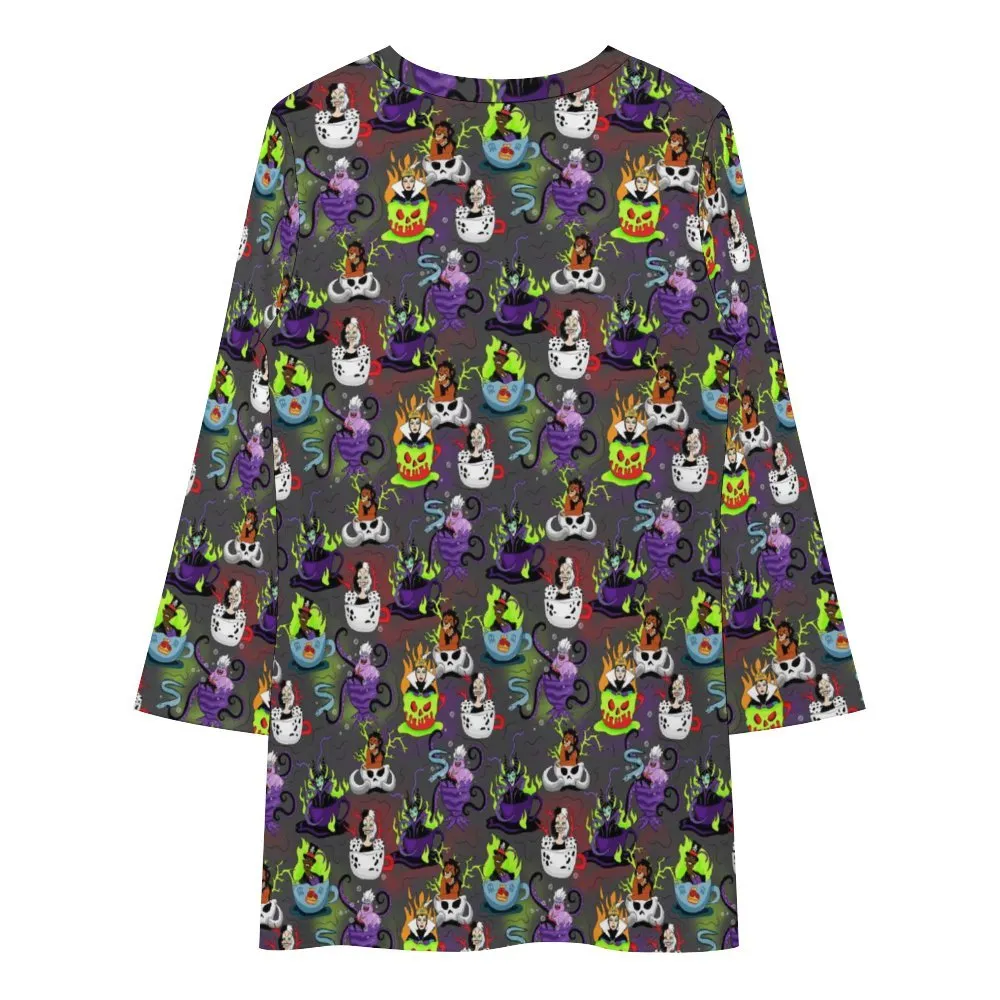 Villain Tea Cups Long Sleeve Patchwork T-shirt Dress