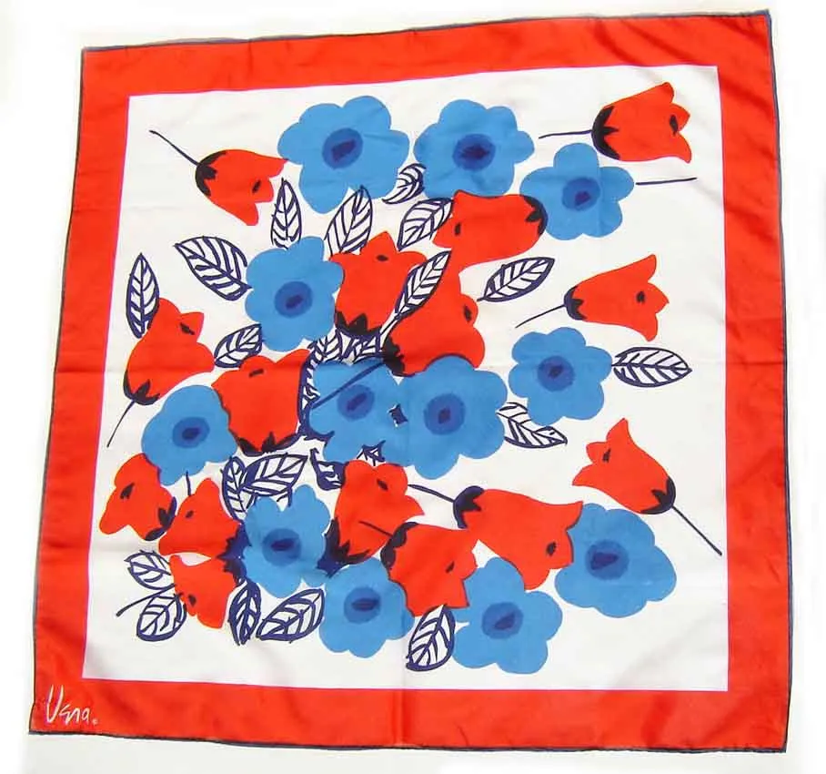 Vintage 70s Vera Scarf Floral Red White & Blue