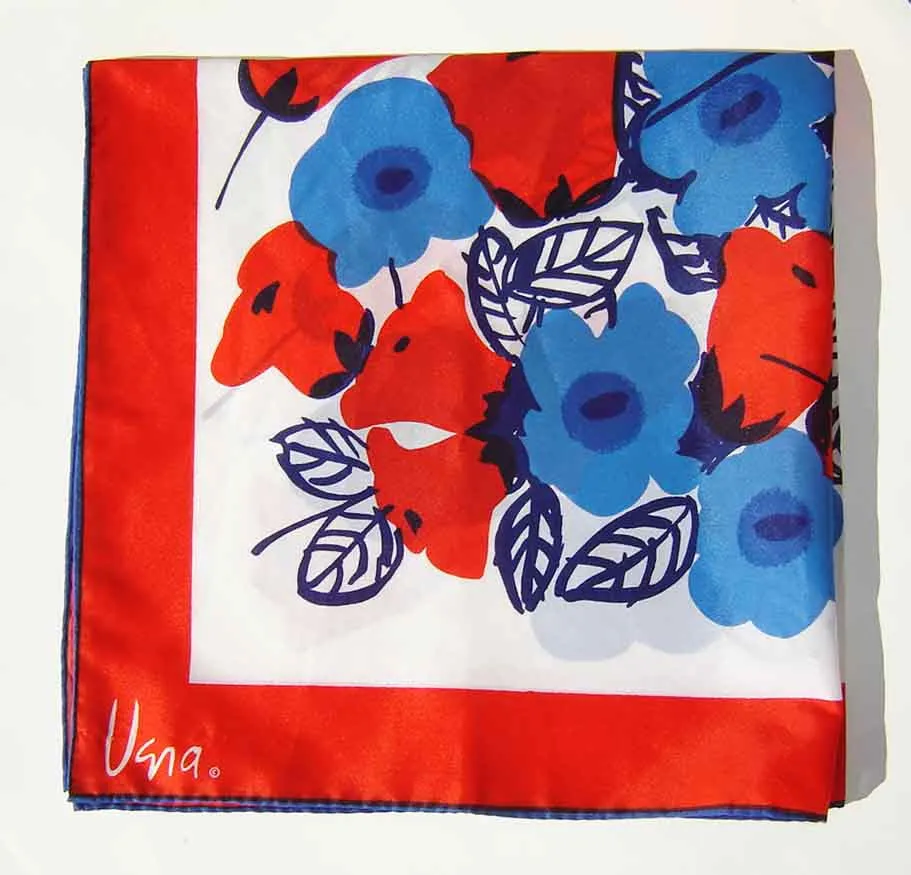 Vintage 70s Vera Scarf Floral Red White & Blue