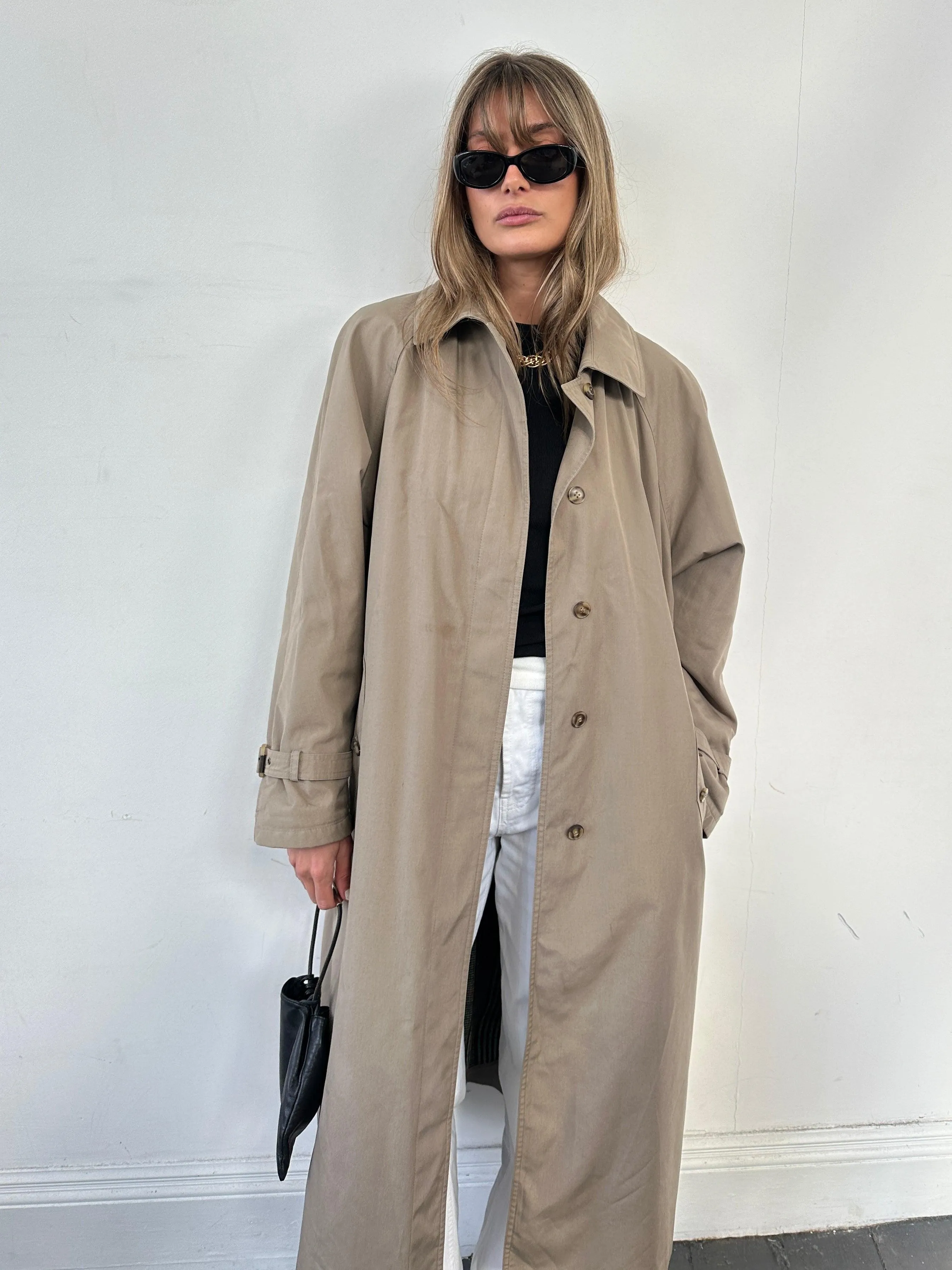 Vintage Water Resistant Concealed Placket Trench Coat - M/L