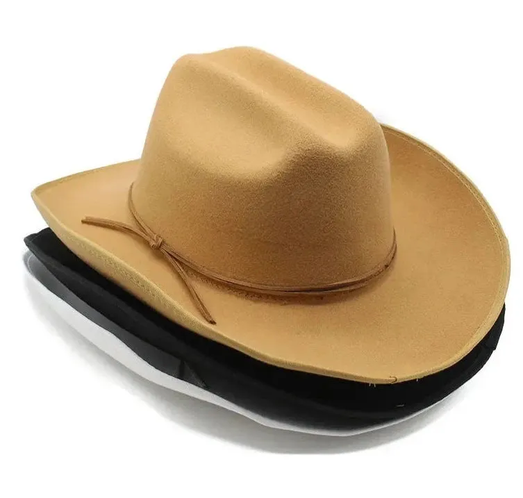 Vintage Wide Brim Leather Cowboy Hat Stylish Men's Fascinator