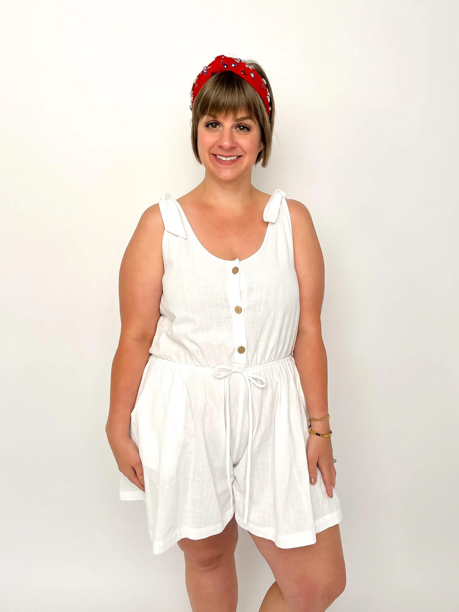 White Button Romper