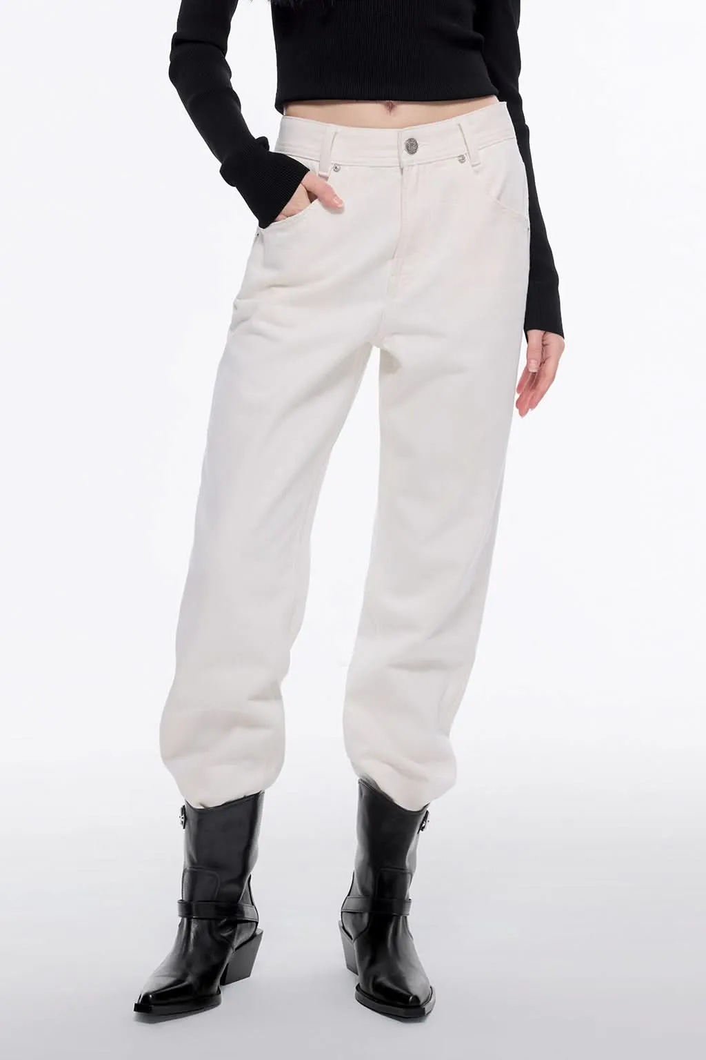 White Low Rise Cashmere-Blend Jeans