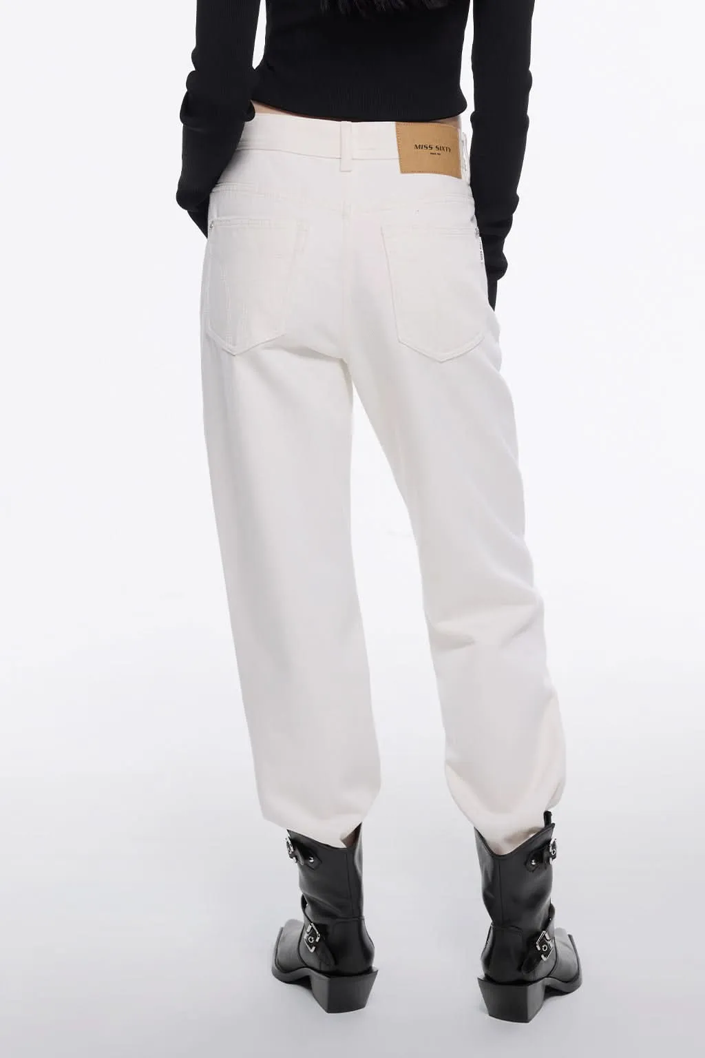 White Low Rise Cashmere-Blend Jeans