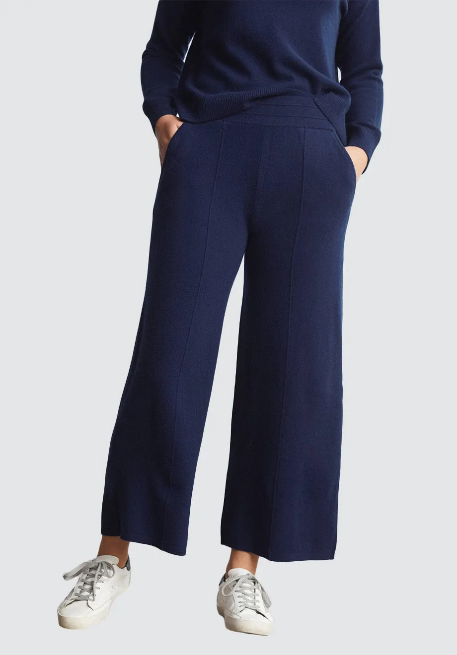 Wide Leg Cashmere Trouser | Midnight