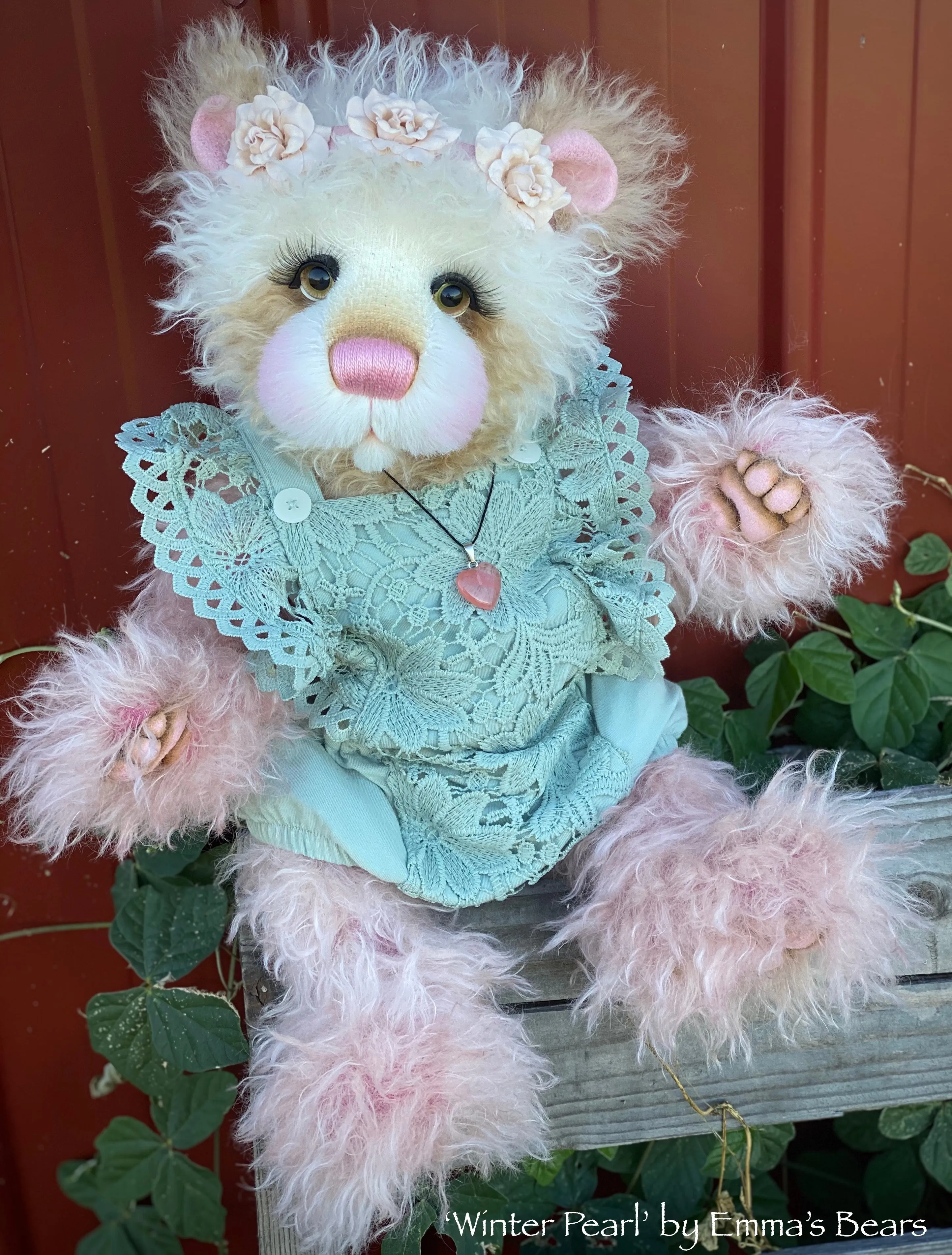 Winter Pearl - 18" Hand-Dyed Mohair Artist Baby Bear by Emma's Bears - OOAK