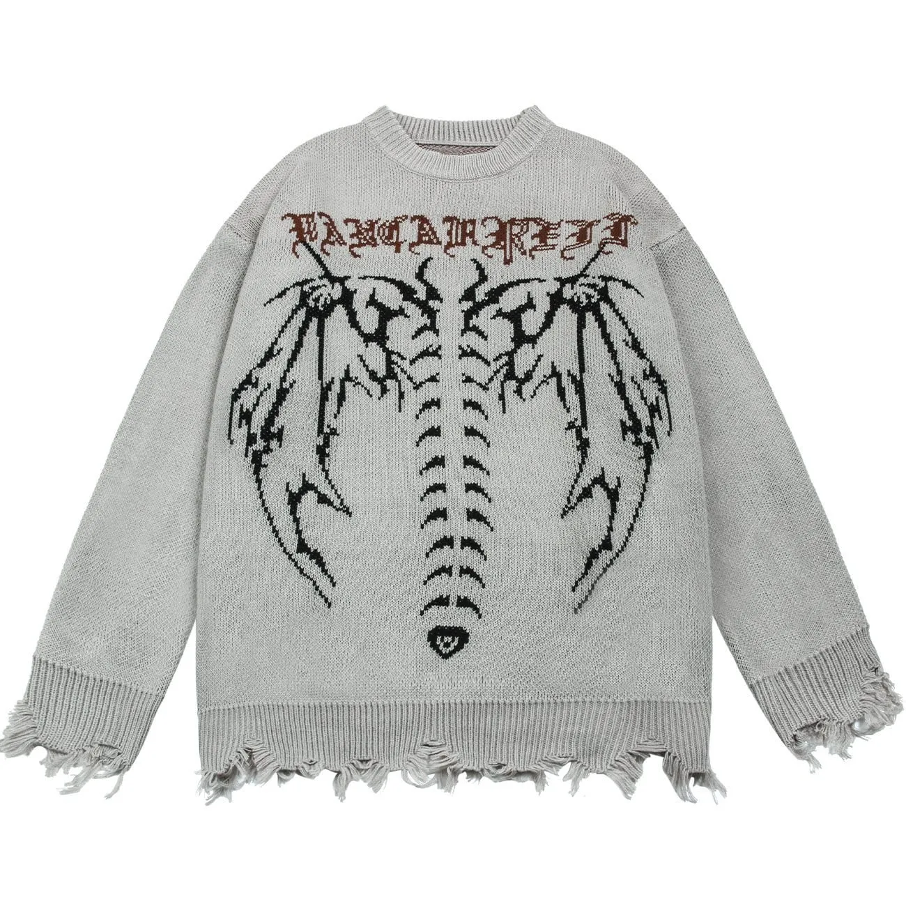 WLS Dark Ripped Skeleton Letters Print Oversized Sweater