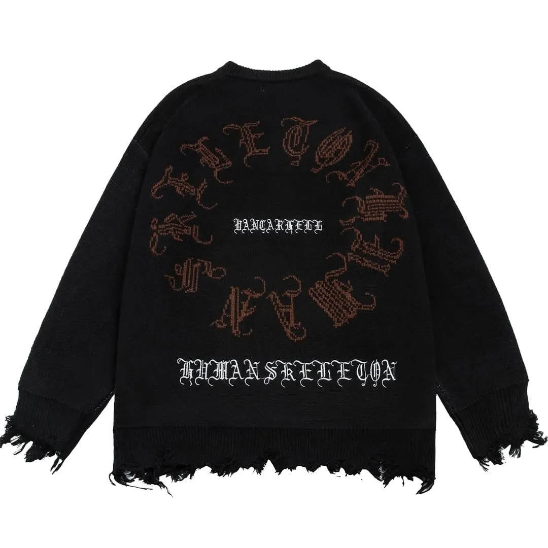 WLS Dark Ripped Skeleton Letters Print Oversized Sweater