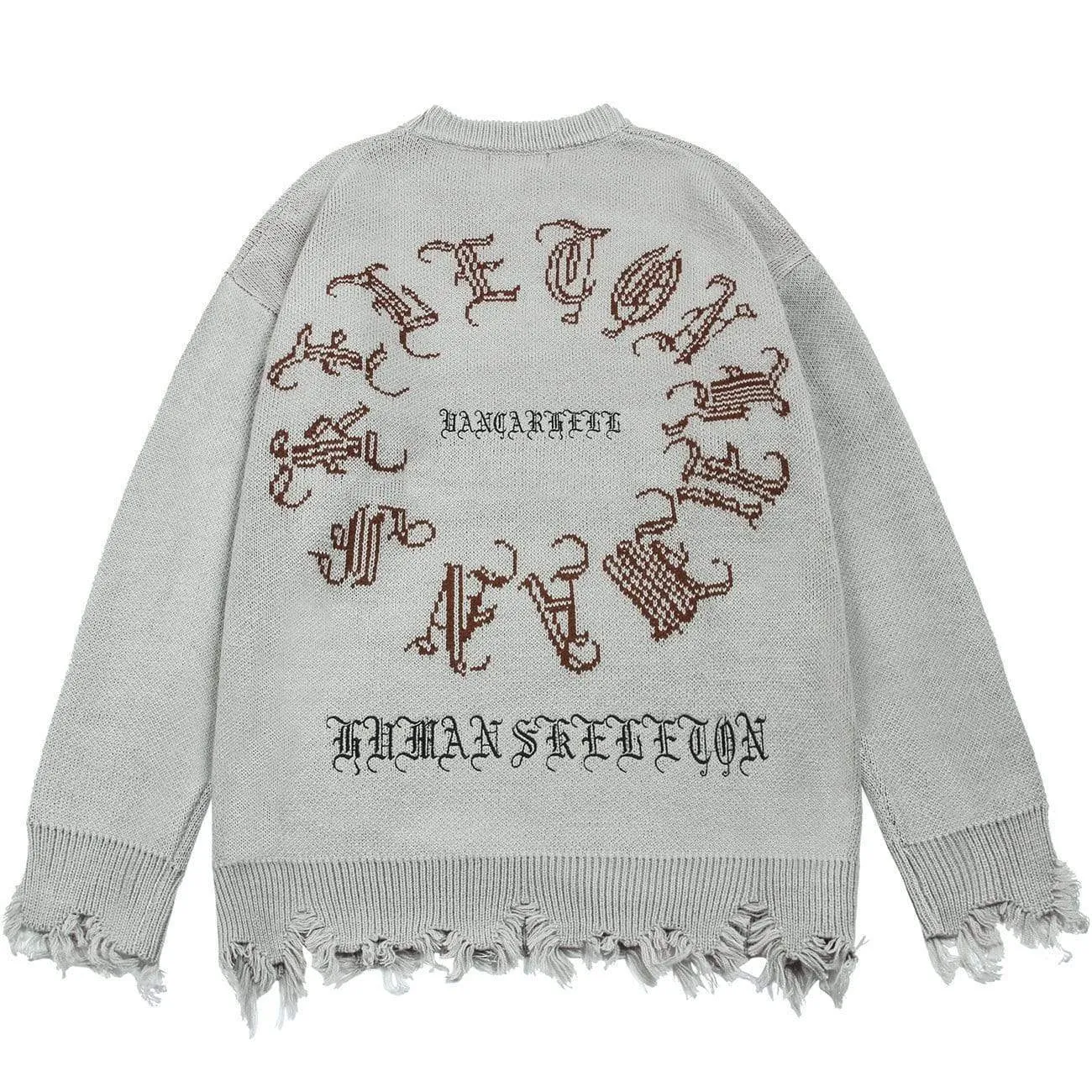 WLS Dark Ripped Skeleton Letters Print Oversized Sweater