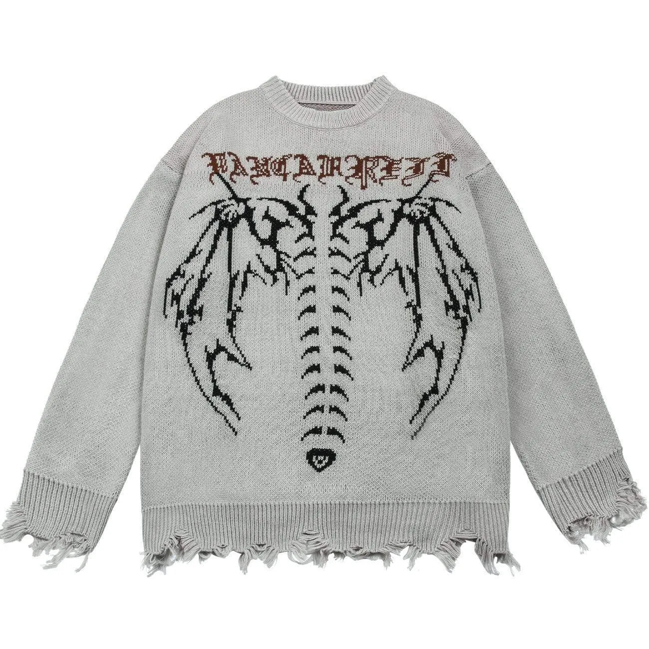 WLS Dark Ripped Skeleton Letters Print Oversized Sweater