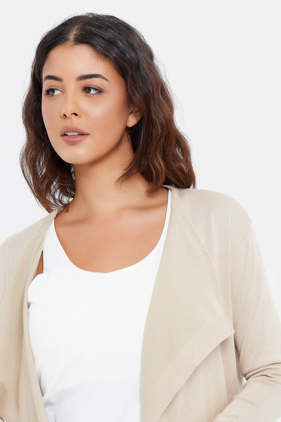 Women Beige Waterfall Cardigan