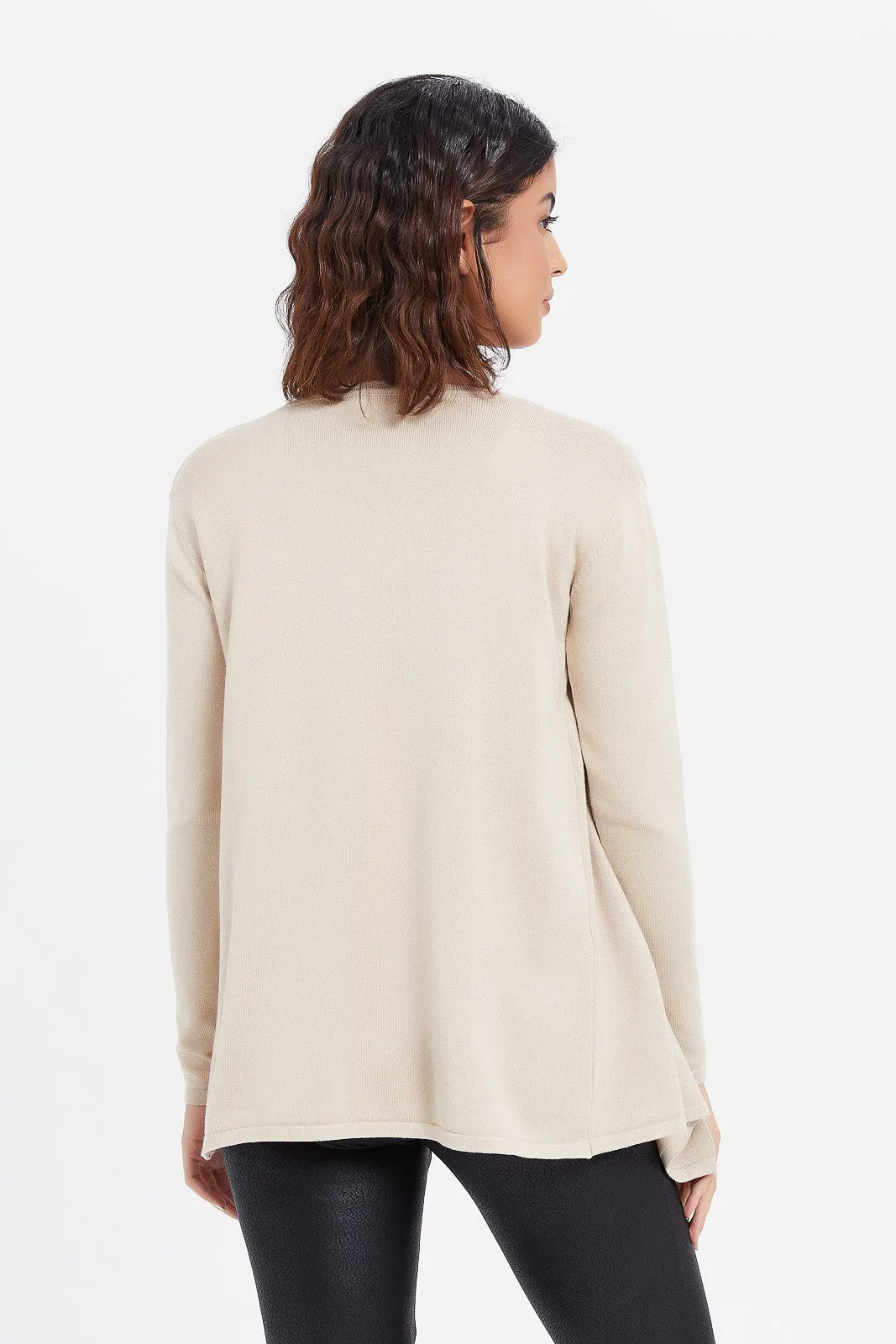 Women Beige Waterfall Cardigan