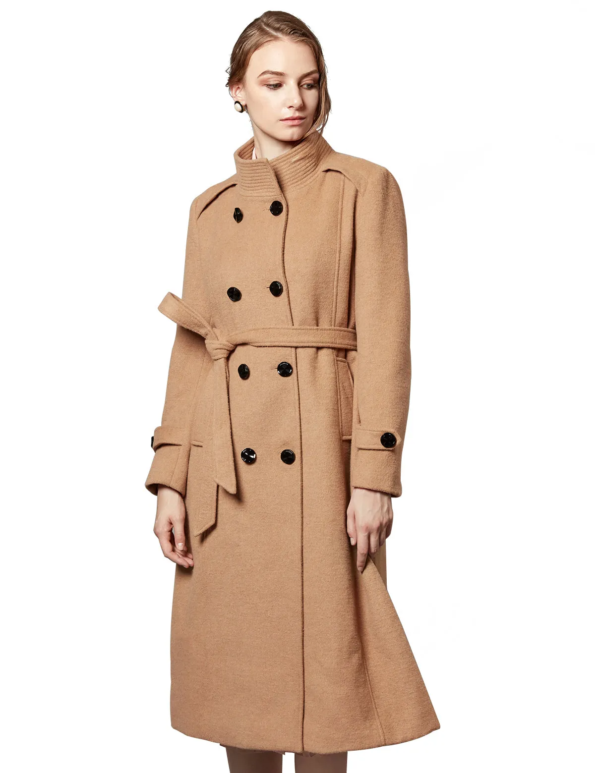 Women Wool Trench Coat With Belt