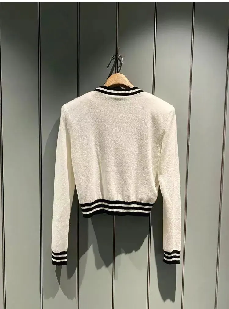 Women's designer women's pullover sweater jacket women's round neck striped jacquard sweater fashionable and luxurious knitted letter knit long sleeved