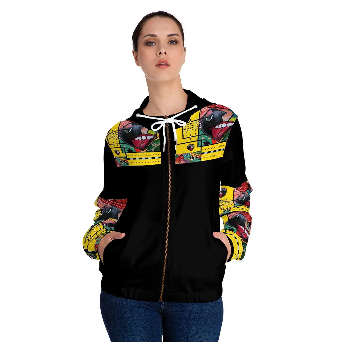 Women’s Full-Zip Hoodie (AOP) PEBBLE TONGUE ART