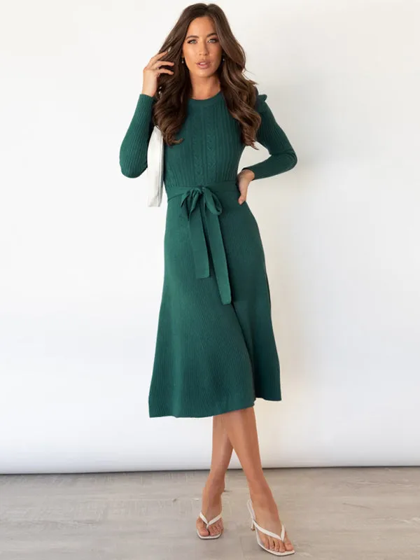 Women's Long Sleeve Cable Knit Sweater Dresses