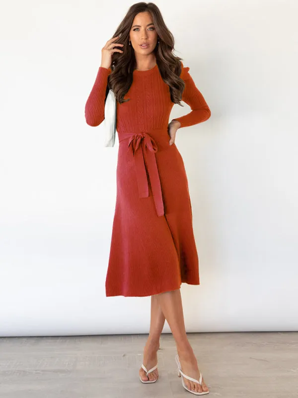 Women's Long Sleeve Cable Knit Sweater Dresses