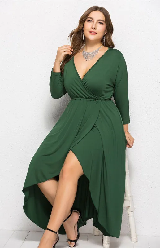 Women's Plus Size Solid Deep V Dress