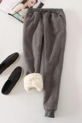 Womens Winter Thick Cashmere Track Pants/Loose Long Fur Inside Trousers