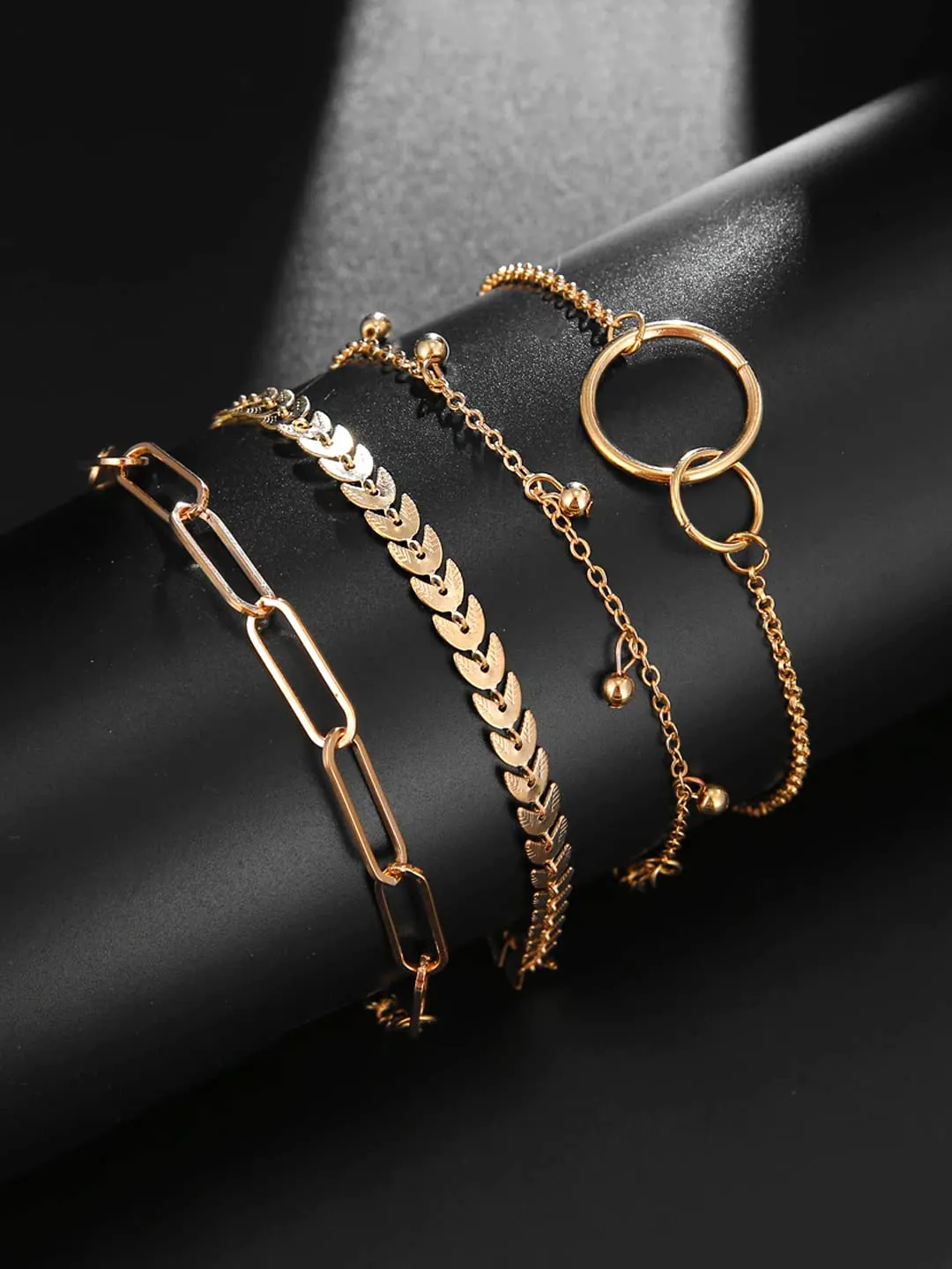 Yellow Chimes Combo Bracelets for Women 4 Pcs Chain & Links Gold Plated Multi Layered Bracelet Set for Women and Girls