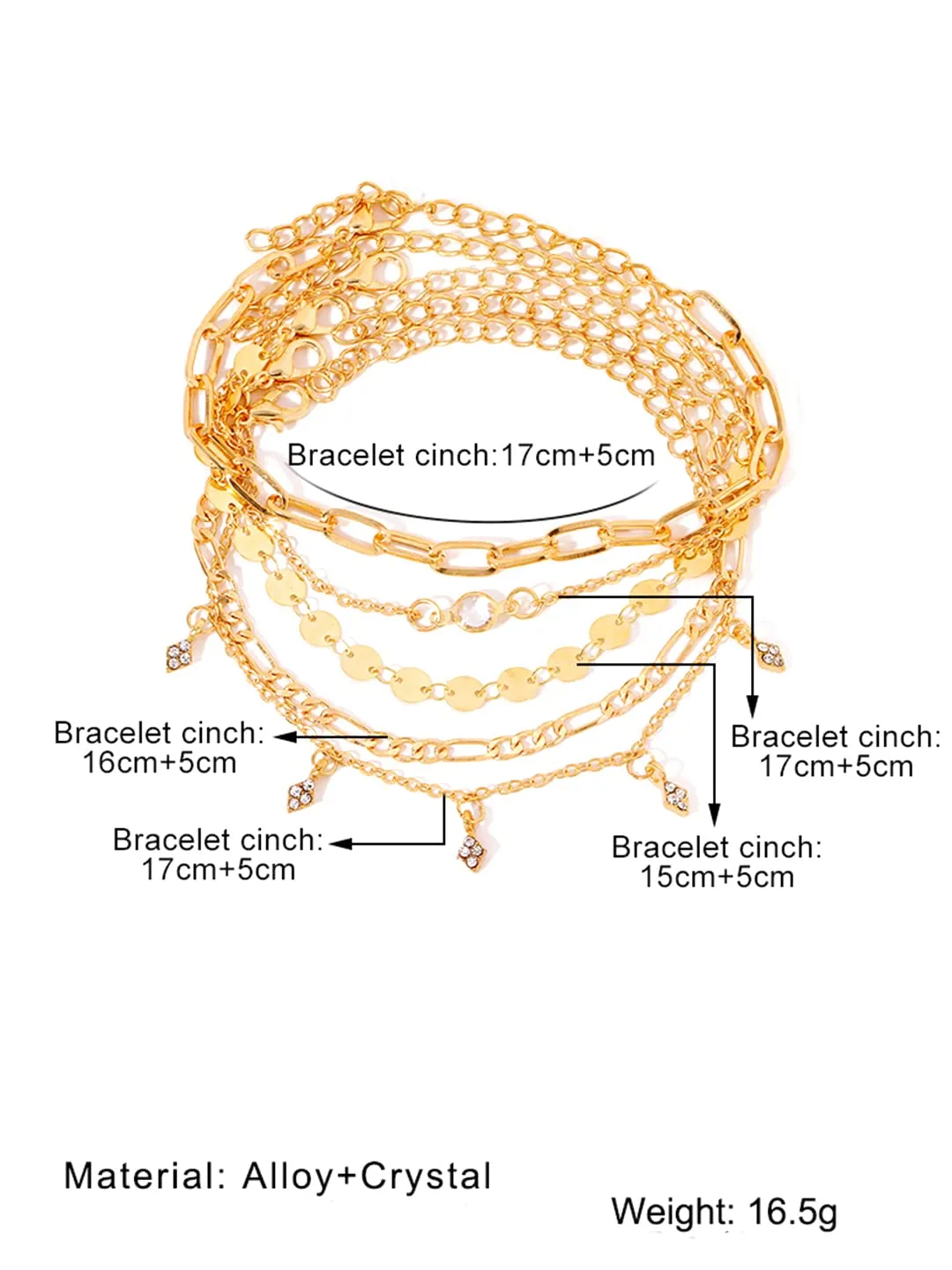 Yellow Chimes Combo Bracelets for Women Multilayer Chain Gold Plated Combo of 5 Pcs Bracelet Set for Women and Girls