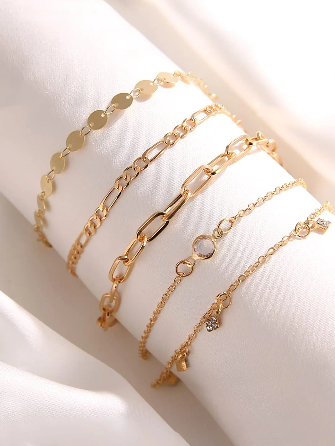 Yellow Chimes Combo Bracelets for Women Multilayer Chain Gold Plated Combo of 5 Pcs Bracelet Set for Women and Girls