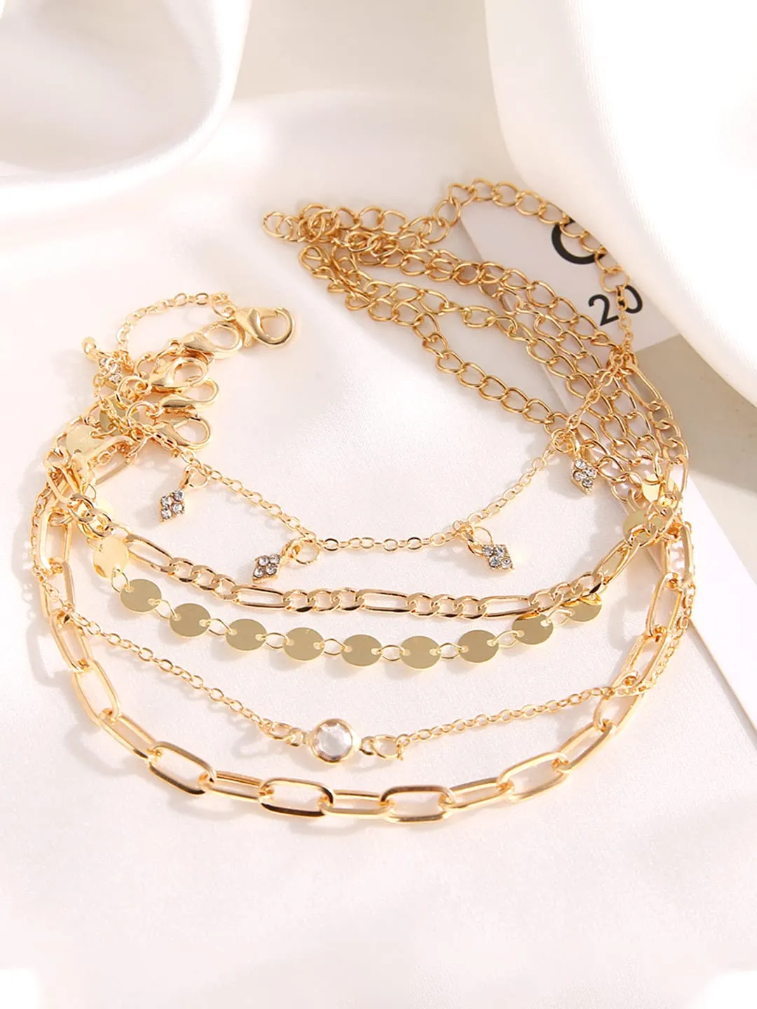 Yellow Chimes Combo Bracelets for Women Multilayer Chain Gold Plated Combo of 5 Pcs Bracelet Set for Women and Girls