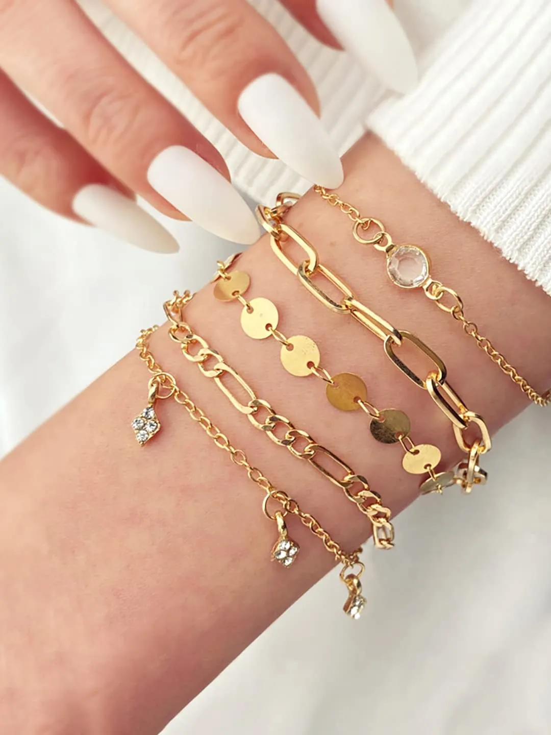 Yellow Chimes Combo Bracelets for Women Multilayer Chain Gold Plated Combo of 5 Pcs Bracelet Set for Women and Girls