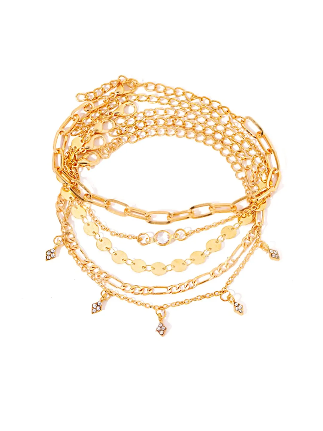 Yellow Chimes Combo Bracelets for Women Multilayer Chain Gold Plated Combo of 5 Pcs Bracelet Set for Women and Girls